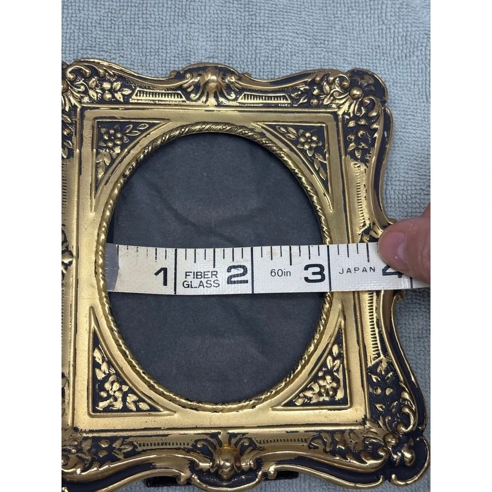 Vintage Ornate Gold and Black Floral Scrollwork Oval Picture Frame